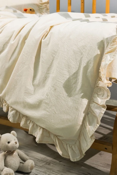 Keten Görünümlü Fırfırlı Bebek Nevresim Takımı - ZTBNT EKRU - 5