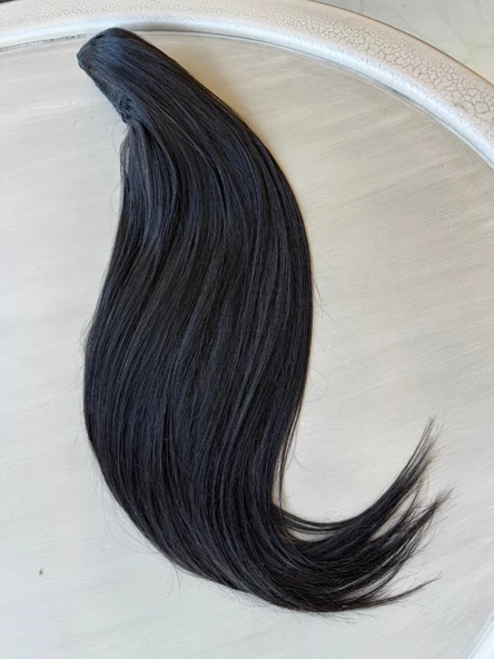 Kadınca Peruk Professionalj%100 İnsan Saçı Doğal Kestane (150 gr) Kelebek Tokalı Postij 70 cm PJ607 - 2