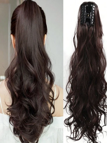 Kadınca Peruk Wavy 100% İnsan Saçı Kahve Ton At Kuyruğu Postiş 150 Gram 70 Cm KP530