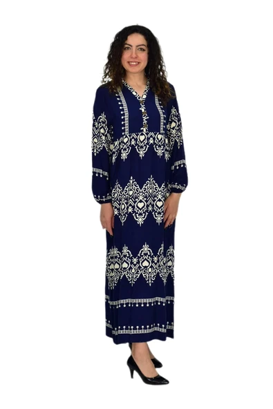 Kadın Kol Lastikli V Yaka Elbise BGL-ST04642 - Resim 4