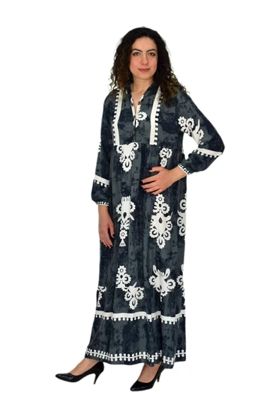 Kadın Kol Lastikli V Yaka Elbise BGL-ST04642 - Resim 9