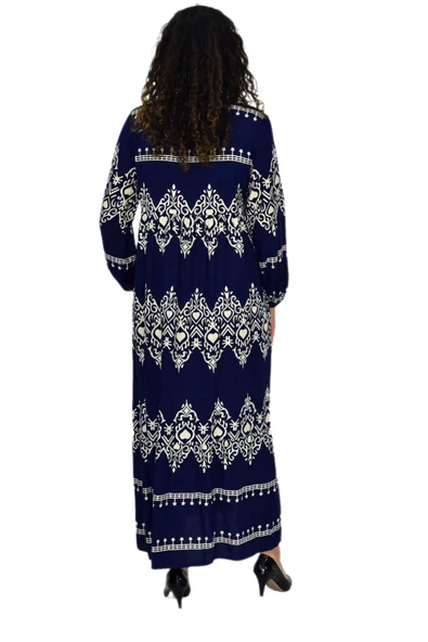 Kadın Kol Lastikli V Yaka Elbise BGL-ST04642 - Resim 8