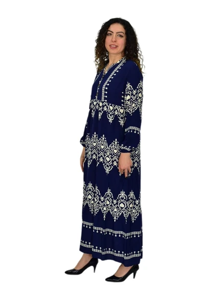 Kadın Kol Lastikli V Yaka Elbise BGL-ST04642 - Resim 6