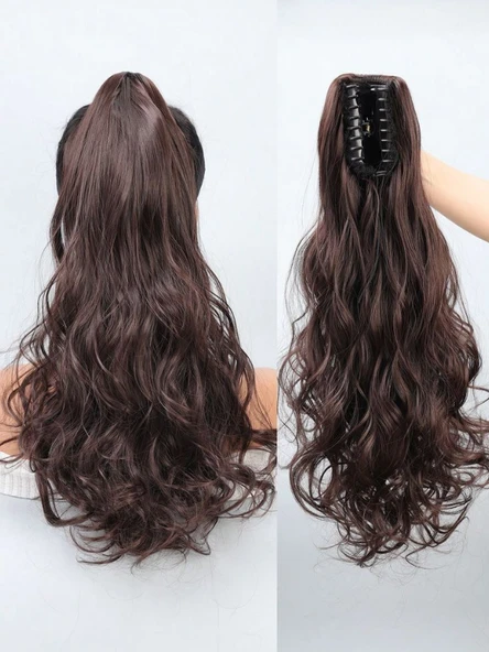 Kadınca Peruk Wavy 100% İnsan Saçı Kahve Ton At Kuyruğu Postiş 150 Gram 60 Cm KP532