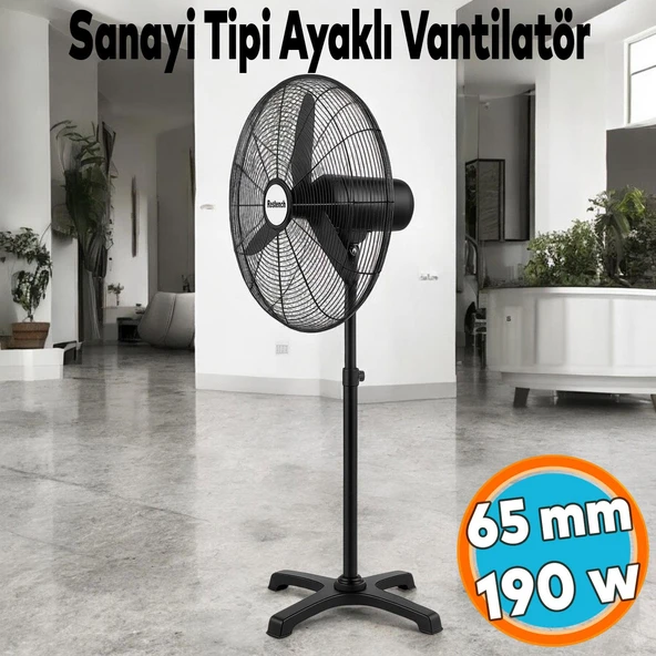Sanayi Tipi Ayaklı Vantilatör 65 cm 190 W Sessiz Geniş Alanlara Uygun Endüstriyel Güçlü Fan