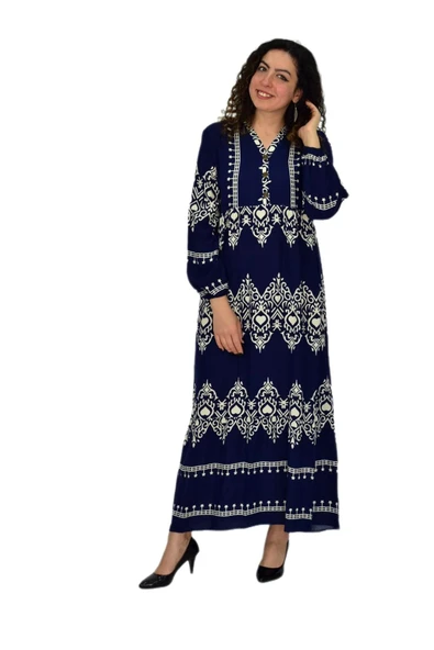 Kadın Kol Lastikli V Yaka Elbise BGL-ST04642 - Resim 10