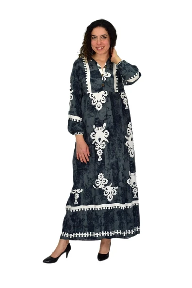 Kadın Kol Lastikli V Yaka Elbise BGL-ST04642 - Resim 5