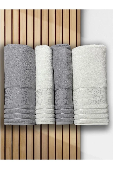 Deren Hamam Takımı 4 Parça Krem - Gri