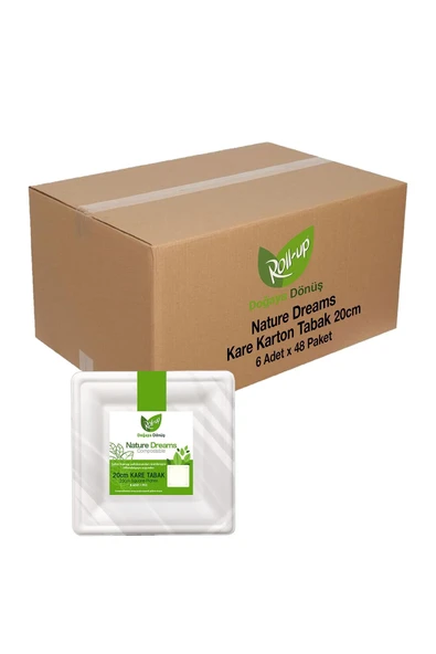 Süpertrend  Roll-up Doğaya Dönüşümlü Kare Karton Tabak 20cm 6 Adet X 48 Paket (koli)