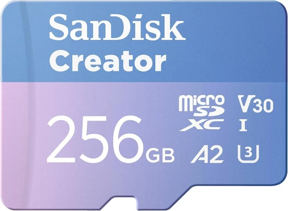 SanDisk Creator 256GB 190/130MB/s microSDXC UHS-I A2 V30 Adaptörlü Hafıza Kartı SDSQXAV-256G-IN6MS