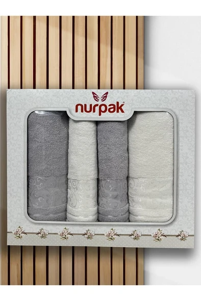 Deren Hamam Takımı 4 Parça Krem - Gri - 2