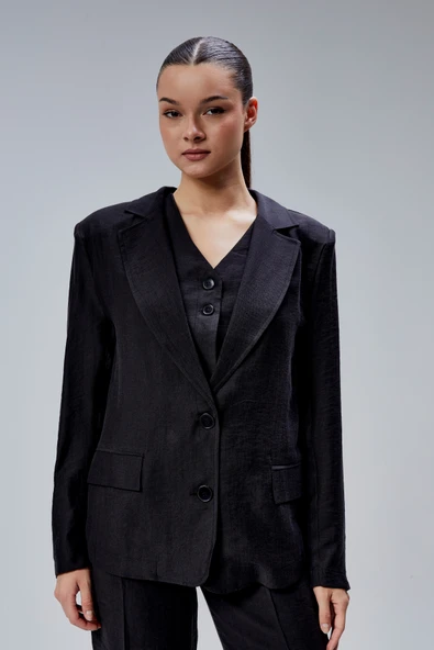 Siyah Tencel Dokuma 3'lü Takım - 20