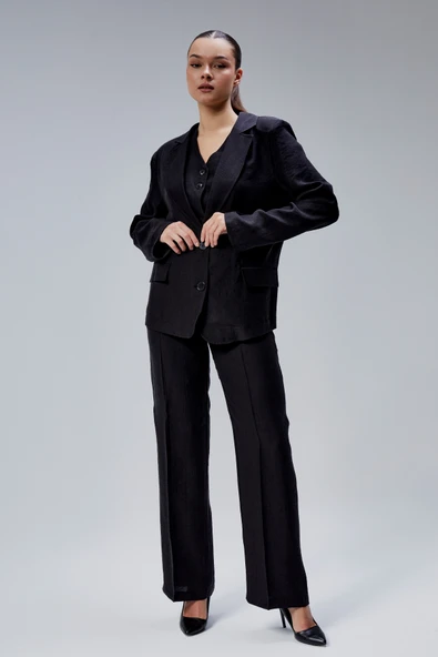 Siyah Tencel Dokuma 3'lü Takım - 8