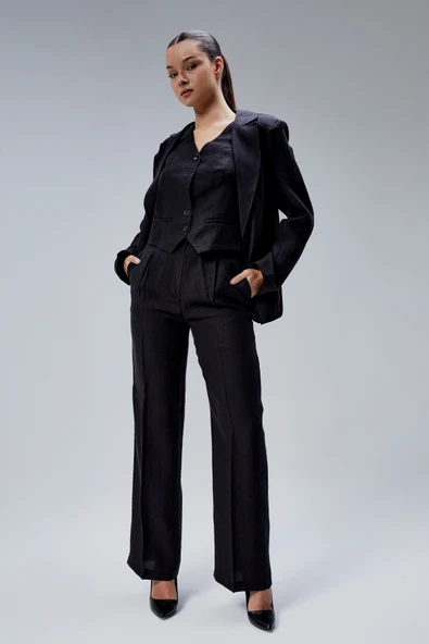 Siyah Tencel Dokuma 3'lü Takım - 4