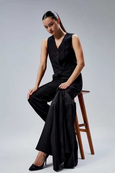 Siyah Tencel Dokuma 3'lü Takım - 13