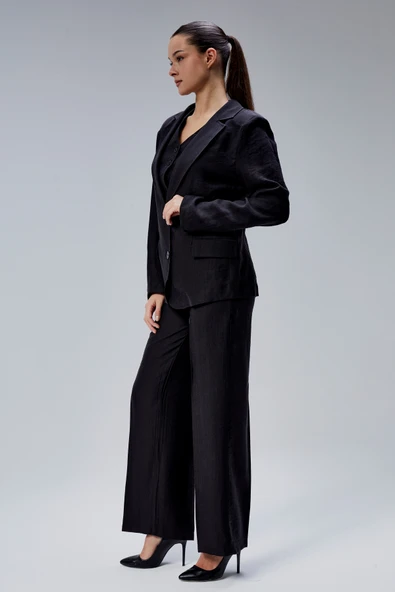 Siyah Tencel Dokuma 3'lü Takım - 17