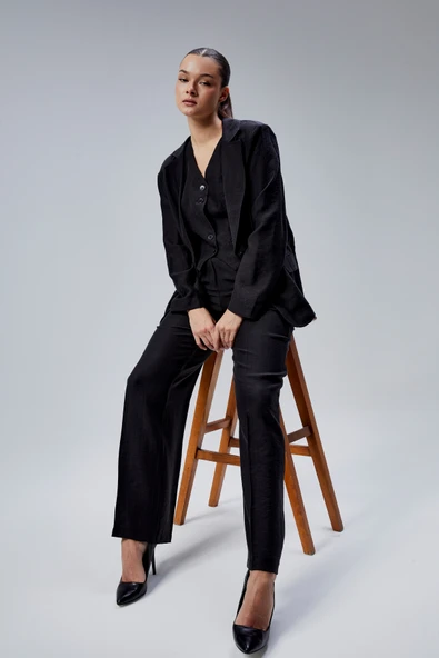 Siyah Tencel Dokuma 3'lü Takım