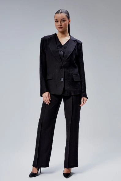 Siyah Tencel Dokuma 3'lü Takım - 19