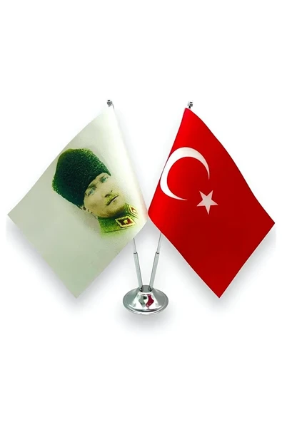 Kruvazör Çiftli Atatürk Kalpaklı Masa Bayrağı