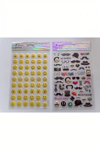 Süpertrend Bıyık ve Emojiler 3D Kabartmalı Sticker Çıkartma seti