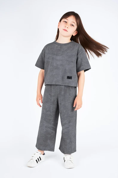 KIZ ÇOCUK OVERSIZE TAYTLI KISA KOL PAMUK TAKIM - Resim 2