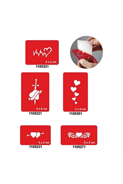 Süpertrend Kalp Kalbe 5'li Set Geçici Dövme Kına Şablonu - 1