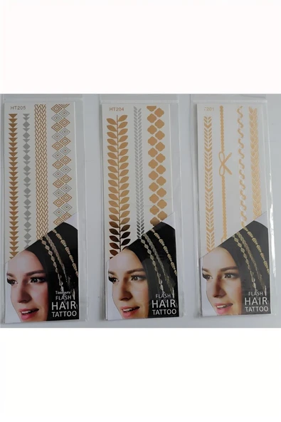 Süpertrend Saç Dövmesi Hair Flash Tattoo 3 Adet birden Model 4