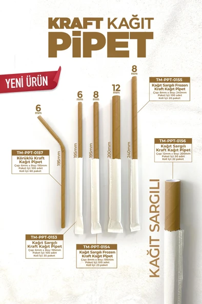 Kruvazör  Roll-up Kağıt Sargılı Kağıt Pipet Kraft 6mmx19,5cm 100 Adet - 4