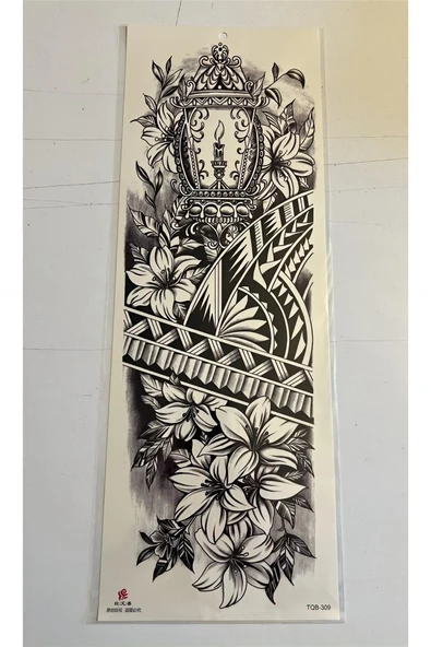 Süpertrend Tribal Çiçek 1 Hafta Kalıcı Tam Kol Bacak Yapıştırma Geçici Dövme 46 CM