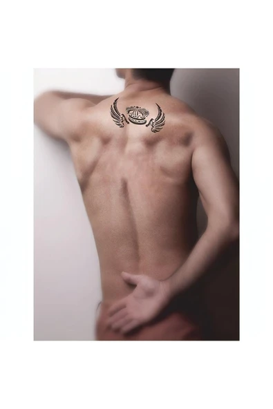 Kruvazör Kanatlı Kral Tacı Tattoo Geçici Dövme Şablonları Kına Kalıpları - 2