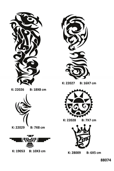 Süpertrend Tribal Dövmeler 6 Adet Geçici Dövme Şablon Seti Stencil