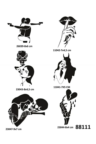 Süpertrend Kuru Kafa Şeytan 6 Adet Geçici Dövme Şablonu Tattoo Stencil Modelleri
