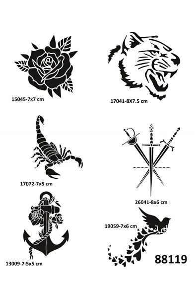 Süpertrend Akrep Gül 6 Adet Geçici Dövme Şablonu Tattoo Stencil Modelleri