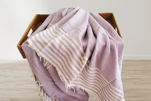 Aksu Summer Line Çok Amaçlı Örtü Pike Koltuk Örtüsü 170x220 Lila