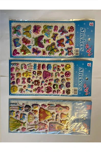 Süpertrend Eğitici Çocuk Sticker Etiket Oyunu 3 Kartela Birden Kelebek Parti Ve Prenses