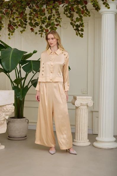 İPEK SATEN BOL PANTOLONLU TAKIM - 5