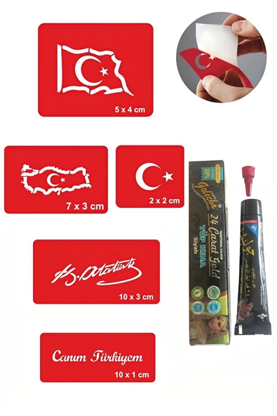 Süpertrend Atatürk ve Bayrak Hint Kınası ile Geçici Dövme Yapma Seti