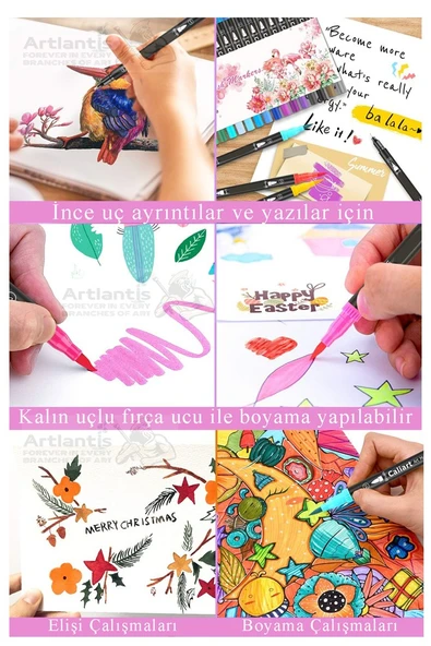 Fineliner 10 Lu Çift Taraflı İnce Uçlu Kalem 1 Paket 10 Renk 0.4 Mm Keçe Uçlu Kalem Renkli İşaretleme Yazı Kalemi - 4