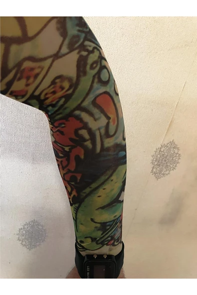 Süpertrend Çift Kol Giyilebilir Dövme Yeşil Tonlu Desenler Tattoo Sleeve