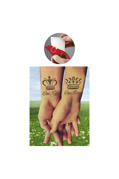 Kruvazör Tek Aşk Tek Hayat Taç Tattoo Geçici Dövme Şablonları Kına Kalıpları - 2