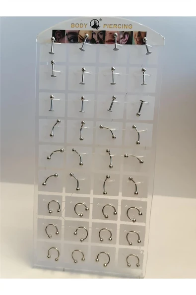 Süpertrend 36 Adet Birden Karışık Desen Gümüş Renk Piercing
