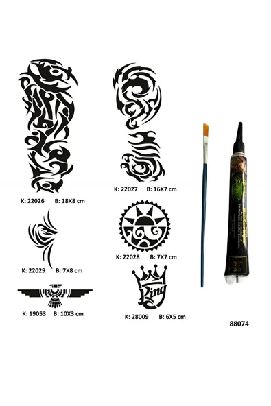 Süpertrend Tribal ve Kol Tüp Kına ve Fırça hediyeli Tattoo Geçici Dövme Seti