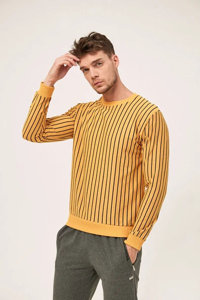 Fulla Moda Çizgili Bisiklet Yaka Sweatshirt