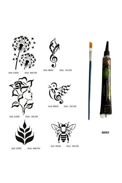Süpertrend Müzik Ve Doğa Tüp Kına ve Fırça hediyeli Tattoo Geçici Dövme Seti