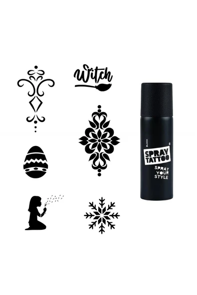 Süpertrend Mandala ve kar tanesi Sprey Dövme Geçici Dövme Seti Dark Siyah