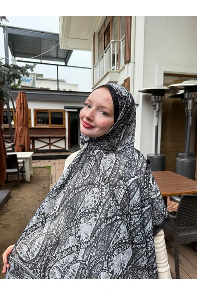 MODA Soft Pamuk Etnik Desen Şal Siyah