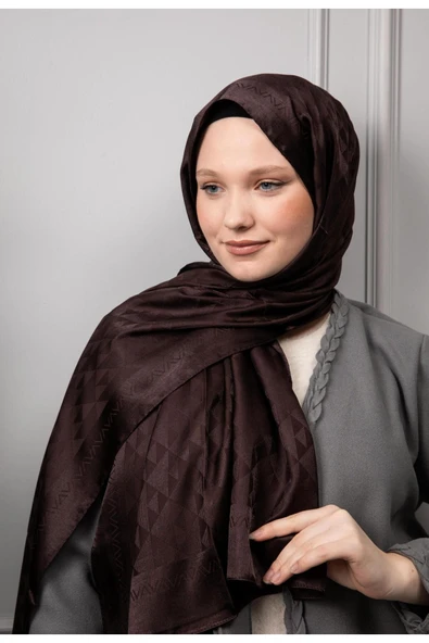 MODA Üçgen Desen Parlak Jakar Şal Koyu Kahve