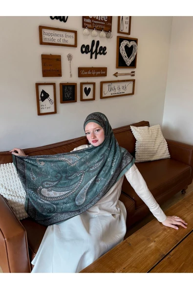 MODA Modal Soft Serisi Etnik Desen Şal Yeşil
