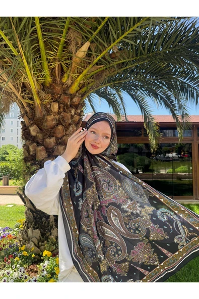 MODA Timeless Wieve Serisi Etnik Desen Şal Siyah-yağ Yeşili-pembe - 2