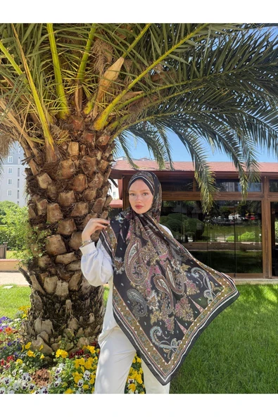 MODA Timeless Wieve Serisi Etnik Desen Şal Siyah-yağ Yeşili-pembe - 4